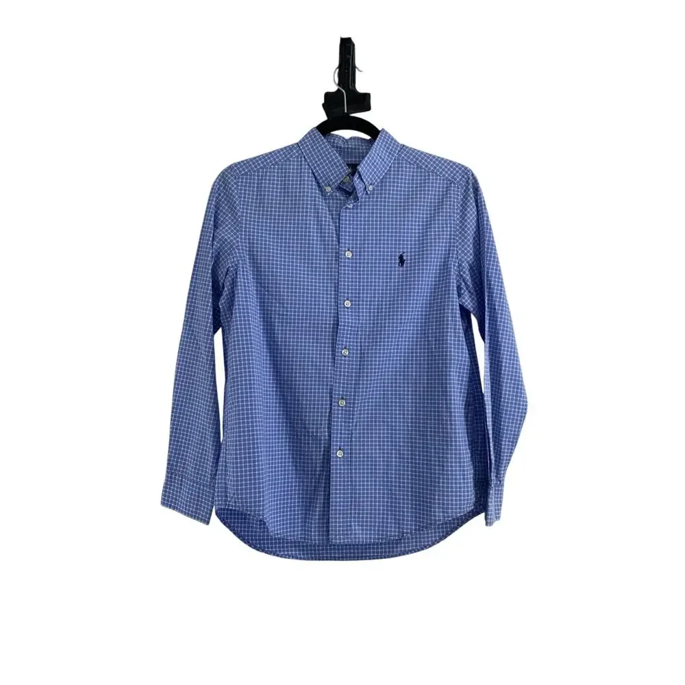 Ralph Lauren Boys L (14-16) Blue/White Check Button-Down Long Sleeve Shirt